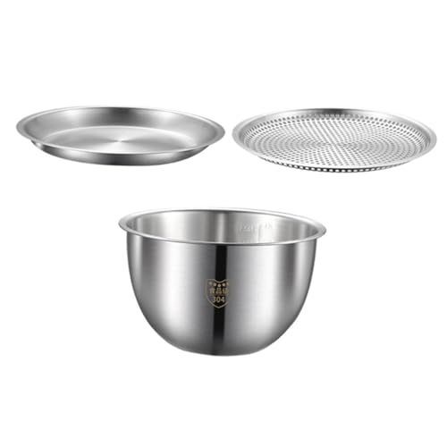 UTHCLO Palanganas de Acero Inoxidable con Colador Cuencos para Lavar Arroz Verduras y Ensaladas Diseño Antideslizante y Reforzado para Uso Doméstico Multifuncional