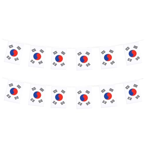 South Korea String Flag, Korean Flag Banner Bright Color Durable Polyester 33 Ft 30 Flags for School, Garden, Festivals, Indoor Outdoor South Korea Party Decorations