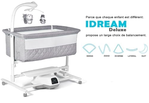 BEBE2LUXE IDream Deluxe Berceau Cododo Électrique Bébé avec Bercement Automatique, Musique & Télécommande, jusqu'à 9 kg
