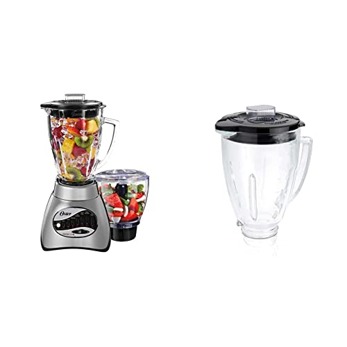Image of Oster Core 16-Speed Blender with Glass Jar, Black, 006878. Brushed Chrome & Blender 6-Cup Glass Jar, Lid, Black and clear