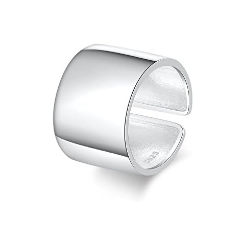 SILBERTALE 14mm Wide 925 Sterling Silver Plain Big Adjustable Open Finger Ring Cuff Thumb Ring Band Fits US Size 5-7 Cover