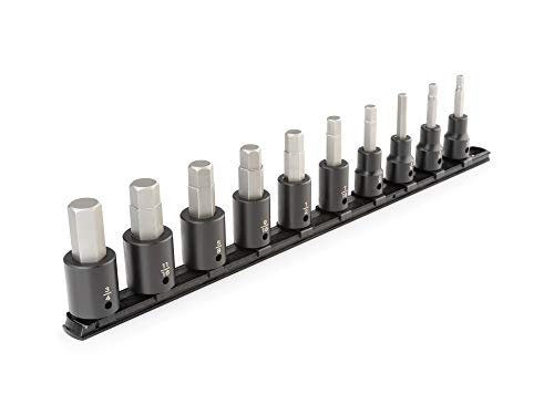 TEKTON 1/2 Inch Drive Hex Impact Bit Socket Set with Rail, 10-Piece (1/4-3/4 in.) | SIB92100