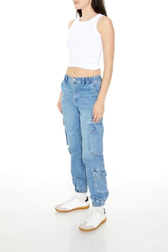 Forever 21 Women's Mid-Rise Denim Cargo Joggers4