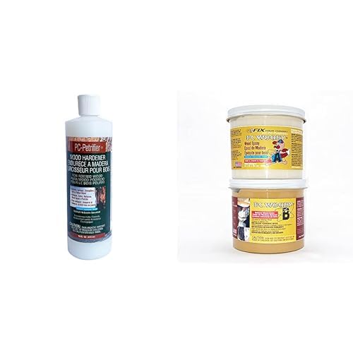 PC Products Wood Repair Bundle, PC-Petrifier Water-Based Wood Hardener, 16 oz, Milky White and PC-Woody Wood Repair Epoxy Paste, Two-Part 24 oz, Tan