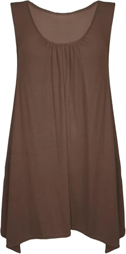 Image of Ladies Summer Tops Womens Tops Vest Tops Women UK Womens Tunic Tops Ladies Tops Sleeveless Blouse Plus Size Swing Flared Tops Ladies Long Tops Size 8-30 Chocolate Brown 16-18
