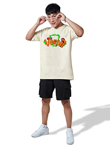 Veirdo® Oversized Loose Baggy Fit Drop Shoulder Round Neck Half Sleeve Cool Rocking Graphic Printed Pure Cotton T-Shirt for Men