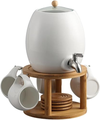 Dispensador de bebidas de agua de cerámica con soporte y tapa de madera, cubo de hielo comercial para el hogar, picnic al aire libre, fiestas de barbacoa