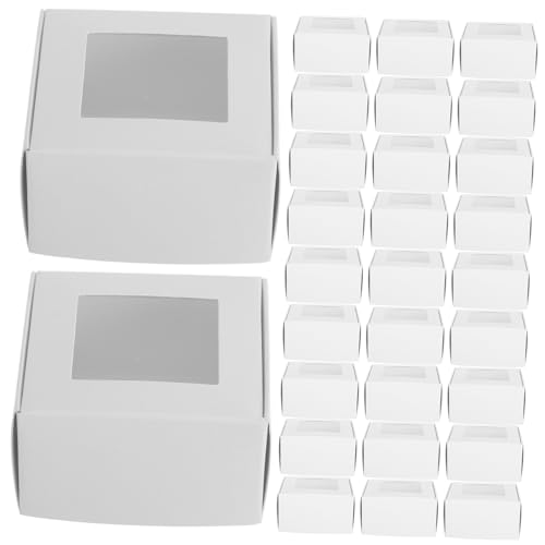 COOPHYA 50個小さな紙製ボックス 透明窓付き 手作り鹸 ケーキ プレゼント用 小物包装に適した箱 デザートやジュエリーの収納 贈答用