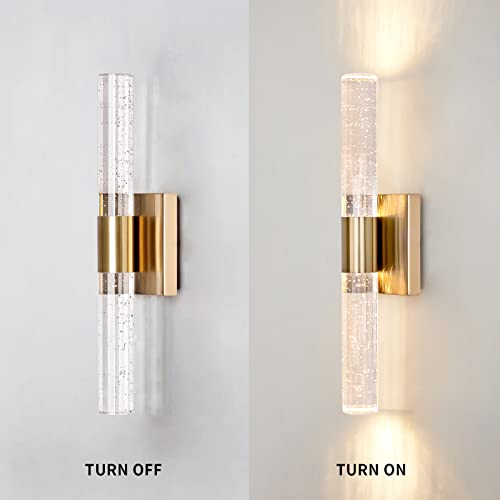 Indoor Led Wall Sconce Light With Bubble Glass,Bathroom Vanity Lighting Fixtures 3000K Gold Mounted Crystal Wall Over Mirror Led Wall Lamp For Living Room, Bedroom,Hallway #TOP1