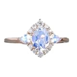 Ganquya Plated 18k Rose Gold Rainbow Moonstone Rings,Women Bridal Set Statement Anniversary Ring Gif