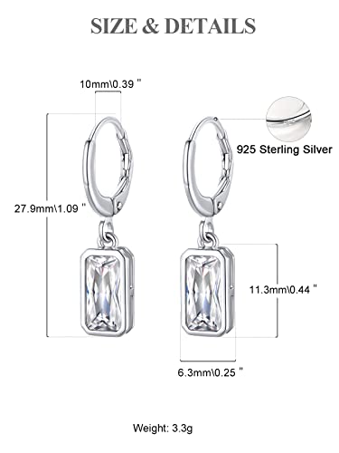 Sterling Silver Hoop Earrings Drop Cubic Zirconia April Birthstone Synthetic-Diamond Earrings For Mom #TOP5