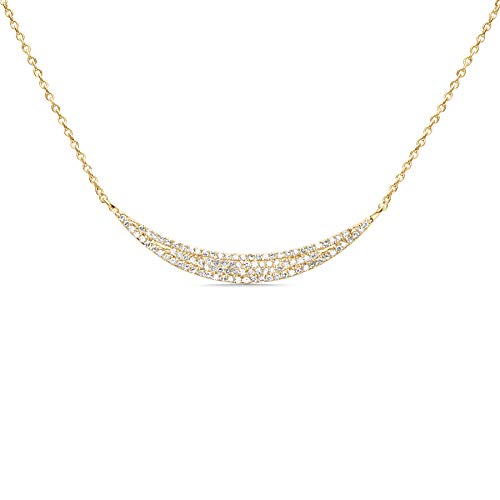 14K Gold 1/4 Carat (Ctw) Diamond Curved Crescent Bar Pendant Layer Necklace Perfect For Wedding, Birthday, Anniversary&Christmas Gift For Wife, Girlfriend & Mother(G-H Color, Si1-Si2 Clarity) #TOP11