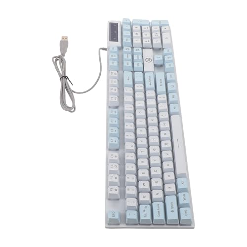 MAJORMENCH Clavier de Jeu Mécanique Filaire 104 Touches Azerty RGB Rétroéclairé Blanc et Bleu, Clavier Gaming USB Effets Lumineux Multicolores, pour PC et...