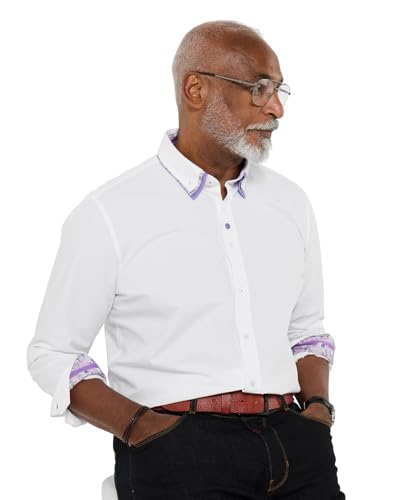 Joe Browns Men's Contrast Trim Collar Smart Shirt, Regular, White, UK XL