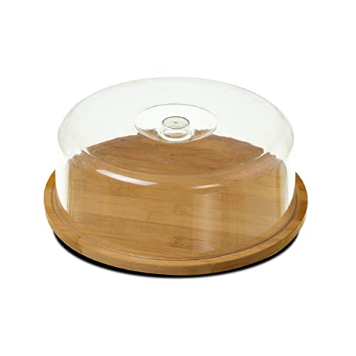 JUANIO Plateau à Fromage Rond avec Cloche, Cloche à Fromage en Bambou Coloris Naturel - Ø 28 x Hauteur 10 cm
