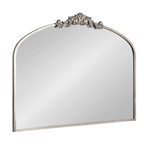 Image of Kate and Laurel Arendahl Ornate Traditional Arched Mirror; 36 x 29; Silver; Decorative Baroque Style Arched Wall Mirror with Wide Frame and Ornamental Crown