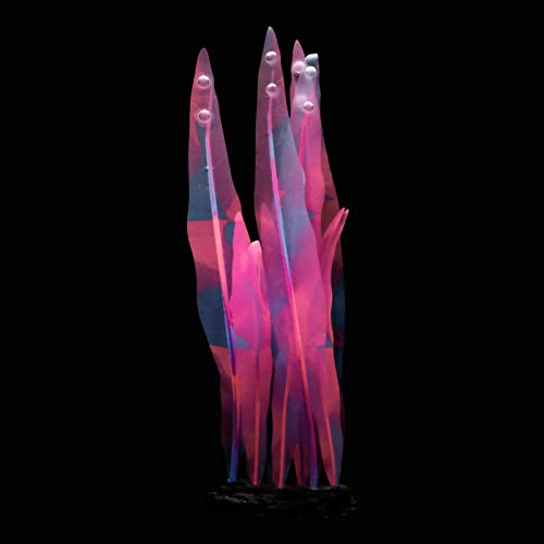 Uniclife Glowing Effect Kelp 9.84 Inch Decorative Seaweed Artificial Silicone Ornament for Fish Tank Aquarium, Pink