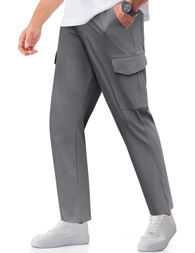 COOFANDY Men Casual Pants Relaxed Fit Hiking Cargo Pants Elastic Waist Golf Sports Trousers for Work Travel Athletic Dark Gray