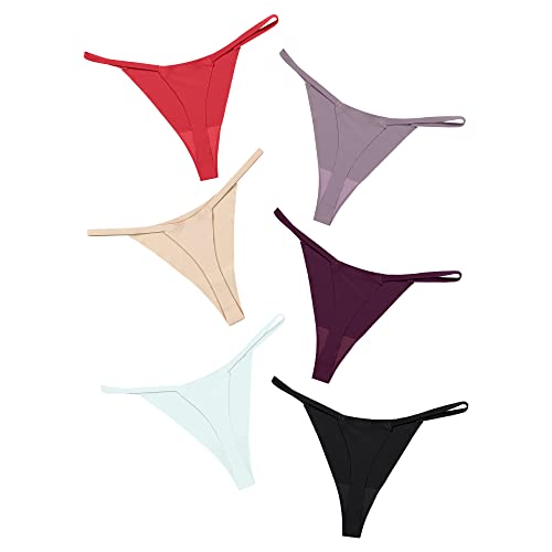 DEANGELMON Seamless G-string Thongs for Women - No Show Thong Underwear Low Rise Stretch Panties Workout Pack Medium Passion Tulip - 6 Pack