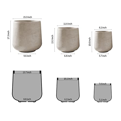 Kante 15.3"+11.6"+8.2" Dia Round Concrete Planter,Large Planter Pots Containers With Drainage Holes For Patio, Balcony, Backyard, Living Room #TOP1