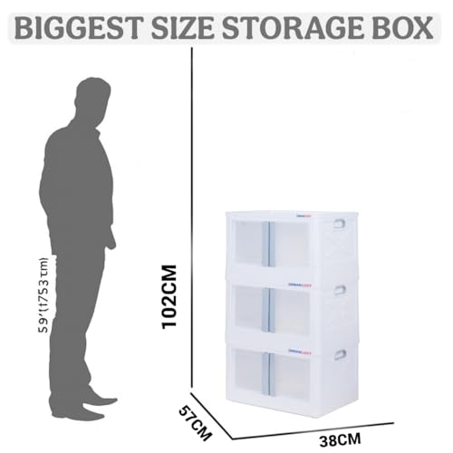 Image of URBAN LUXY Foldable Plastic Rack for Storage /Kitchen Cupboard /Sturdy Wardrobe for Clothes /Multipurpose Storage Organizer /Closet for Bedroom /Living Room /Laundry Room (White-Storage BIN - 2DOOR, 3PCS)