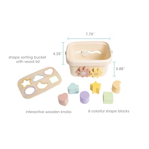 Image of Pearhead Shape Sorter Toy - FSC-Certified Bucket with Carry Handle, 6 Colorful Wooden Blocks, Montessori Fine Motor & Color Recognition, Gender-Neutral Newborn Gift, 1 2 3 Year Old