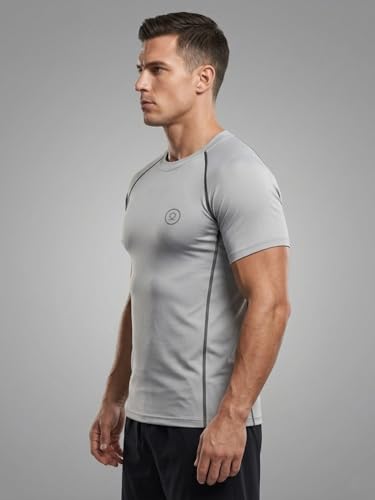 Image of CHKOKKO Men's Compression Gym T-Shirt for Running, Workout, Training, Sports & Activewear | Quick Dry Breathable Stretch Fabric | Body Fit Half Sleeve Athletic Sports Tee for Men