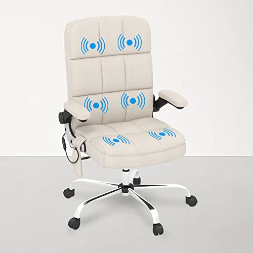 Patiowell High Back Fabric Home Office Chair With Swivel, Ergonomic Computer Chair With Thickened Cushion And Massage Function, Biege #TOP5