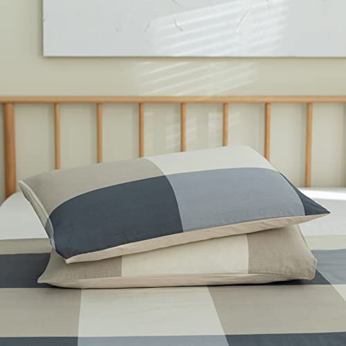 Plaid Duvet Cover, Gingham Bedding, Beige Plaid Pattern Printed, 3 Piece Duvet Cover Set Queen, Ultra Soft Breathable Cotton Comforter Cover With Zipper Closure 4 Corner Ties, No Comforter #TOP6