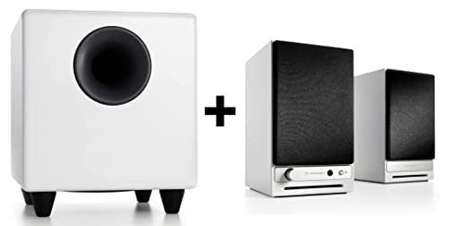 Image of Audioengine A2 HD White Powered Bluetooth Speakers and S8 White Subwoofer Bundle