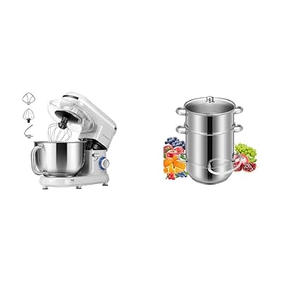 VIVOHOME Silver 660W 10 Speed 6 Quart Tilt-Head Stand Mixer and Stainless Steel Steam Juicer Extractor 11 Qt with Tempered Glass Lid and 2 Hose for Kitchen