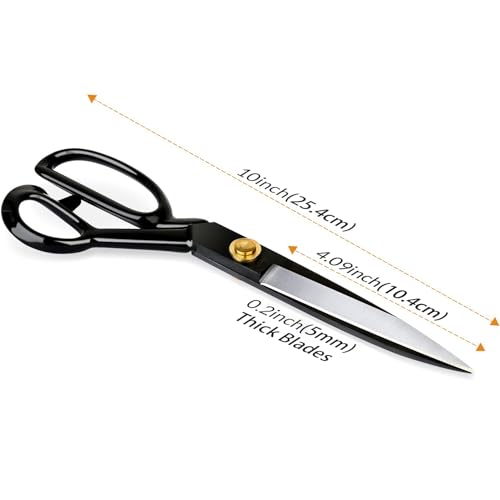 10 inch Heavy Duty High Carbon Steel Professional Fabric Scissors with Industrial Strength for Leather Sewing Shears for Tailoring for Home Office Artists Dressmakers