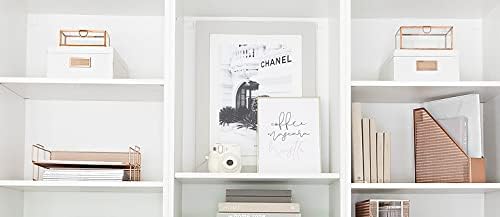 Miniatura 4 de BLU MONACO Juego de 2 bandejas de papel de malla de oro rosa  Bandejas apilables para organizar el escritorio  Soporte de metal duradero para