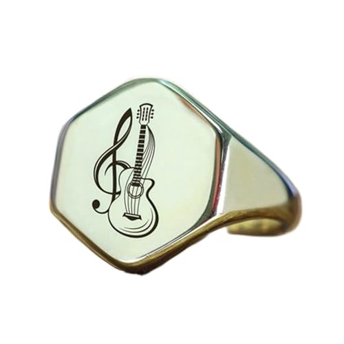 Bague hexagonale en argent 925 motif guitare pour homme style vintage