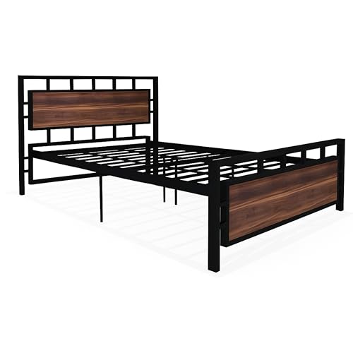 Image of TEKAVO IronOak Double Size Bed | Heavy Duty Iron Bed | Metal and Wood Frame| Modern Bedroom Furniture | Sturdy & Rustproof | Easy Assembly | Rustic Design | Durable & Stylish |