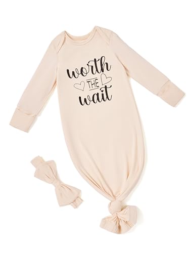 Image of PATPAT Baby Sleeper Gown with Bamboo Viscose for Newborn Girls Boys, Knotted Nightgown with Mittens for Infant Home Coming