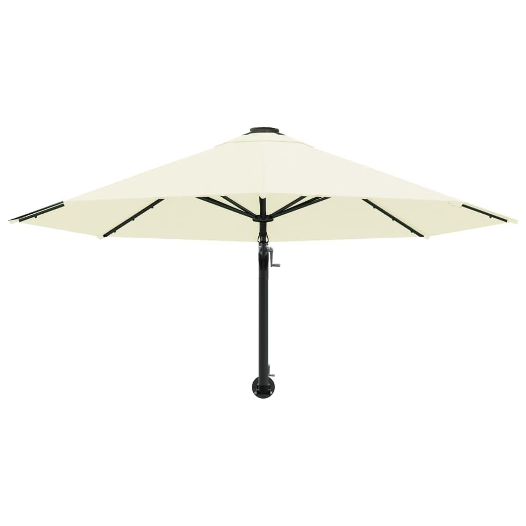 Sombrilla de Pared con Mecanismo de Manivela, Parasol de Poliéster con Protección UV y 8 Varillas de Acero para Jardín, Inclinable y Fácil de Limpiar, Incluye Accesorios
