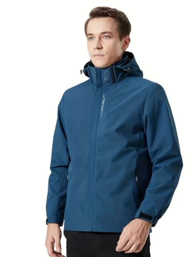 Lewey Jaqueta de chuva masculina leve, impermeável, com capuz, capa de chuva para uso ao ar livre, j