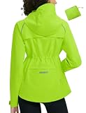 baleaf Women's Cycling Rain Jackets Waterproof Windbreaker Packable Lightweight Running Jacket Hiking Gear Reflective Hooded Fluorescent Green S