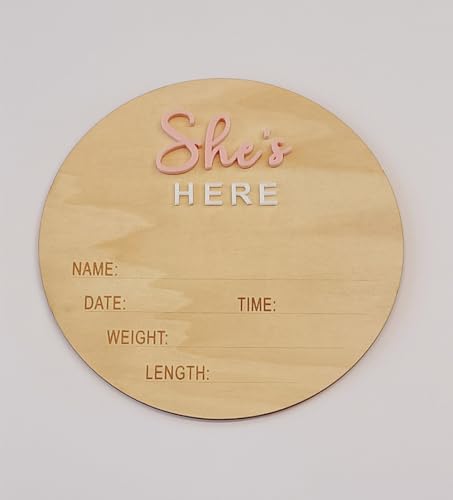 Image of YongPan Baby Gender Announcement Sign, She's Here or He's Here Newborn announcement, 15x15cm (5.9x5.9 inches), Modern Letter Print