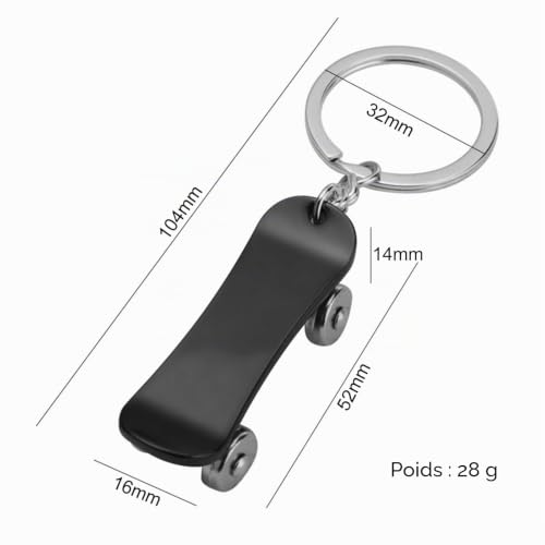 GENSMILE Porte-clés de skateboard - Cadeau pour hommes et femmes - Mini pendentif de skateboard - Porte-clés - Porte-clés décoratif pour fans de sport, Noir , Universelle Abmessungen – vue 3