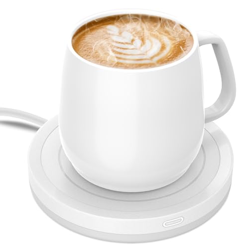 BESTINNKITS Coffee Mug Warmer Set for Desk, 14oz Ceramic Mug, Matte White