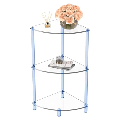 Cityjoy Tabouret d'angle en acrylique transparent pour salle de bain, salle de bain, salle de bain, rasage, savon, shampooing, parfum (3 niveaux, bleu clair) – vue 2