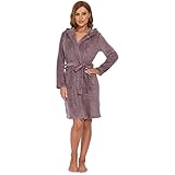 Mnemo Bademantel Damen Kimono Frauen Langarm Bademantel Kapuze Damen Morgenmantel Damen Flauschig Damen Saunamantel mit Kapuze und Taschen (Lila Streifen, S)