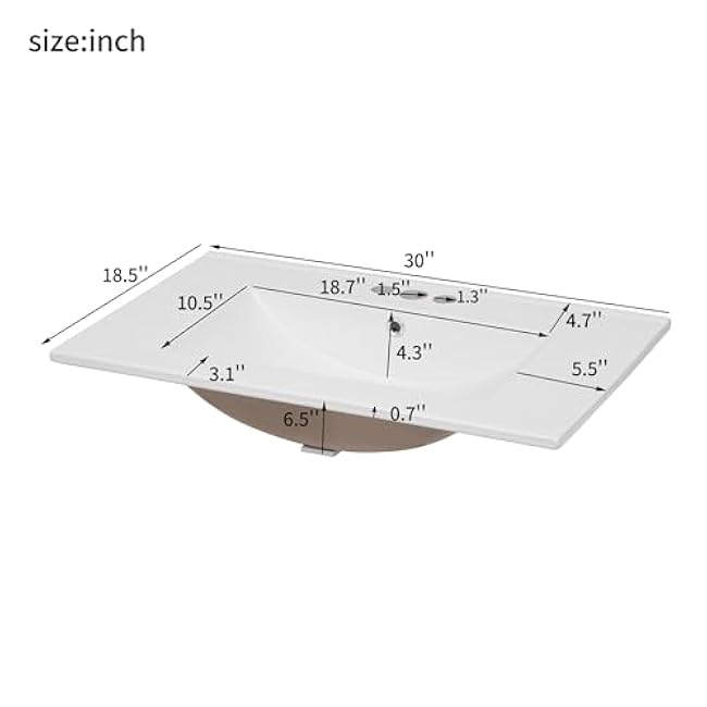 30 Inch Bathroom Vanity with Ceramic Sink Combo, Modern Simple Style Bathroom Cabinet with 1 Storage Cabinet and 1 Tip-Out Drawer, Freestanding Bathroom Storage Vanity, Grey