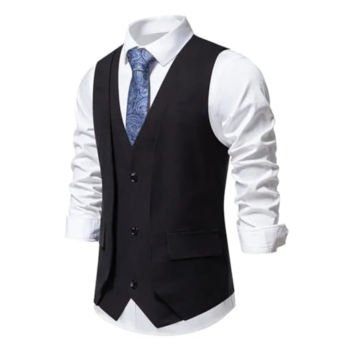 Men’S Formal Fake Two-Piece Waistcoat Single Breasted Slim Fit Vintage V-Neck Sleeveless Jacket For Business2