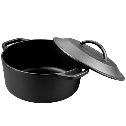 VORRINGARD Pre-Seasoned Cast Iron Dutch Oven with Lid, Round and Dual Handles, for Stovetop, Camping, Grill, Induction, Electric, Black, 6qt by VORRINGARD - Image 5