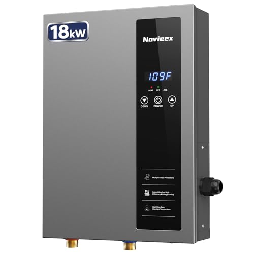 Image of 18kW Tankless Water Heater Electric, NOVIEEX 240V 3s Instant Hot Water Heater, Flow Rate Max 4.9 GPM, Supply for 2-3 Points, Indoor Installation, Ideal for Apartment, Garage, Salon, Bathroom, Kitchen