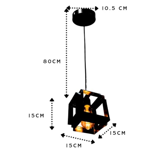 Image of Ceiling Hanging Light Hexagonal Shape Black Pendant for Dining Table, Living Room, Bedroom, Restaurants, Offices, Cafes, Hotels. E27 Bulb Type. (Bulb Not Included) (Hexa Square)