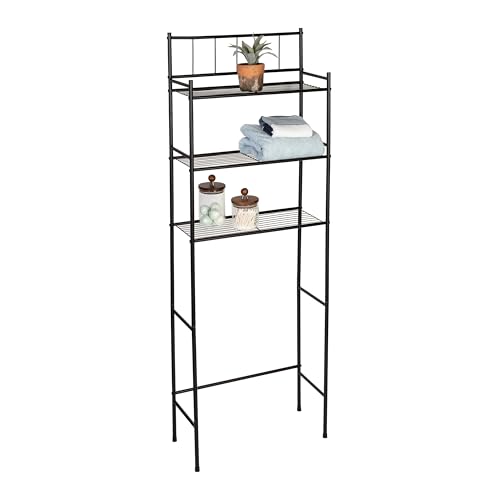Honey-Can-Do 3-Tier Over-the-Toilet Space Saver Shelf, Black Metal, 23W x 65H x 9.5D in, Freestanding Bathroom Organizer